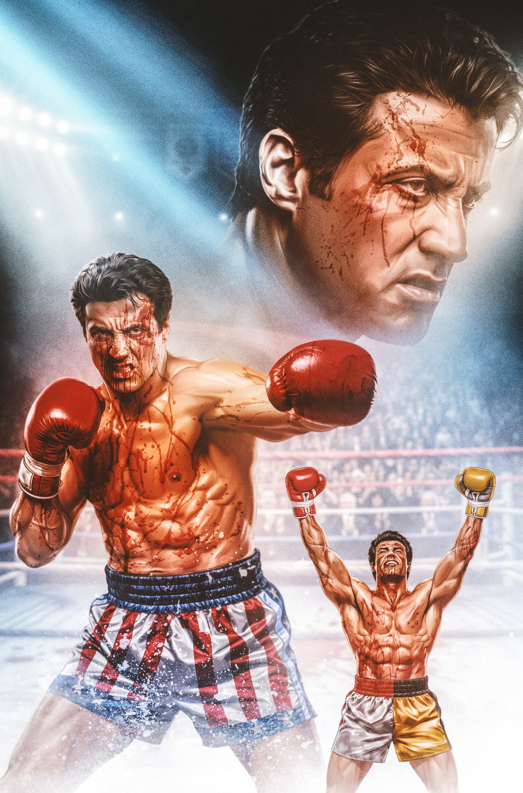 🥊⚡ FAME: SYLVESTER STALLONE – 50th Anniversary of Rocky GOLD EDITION ⚡🥊 - Bloody SPOT VARNISH 100 Printed